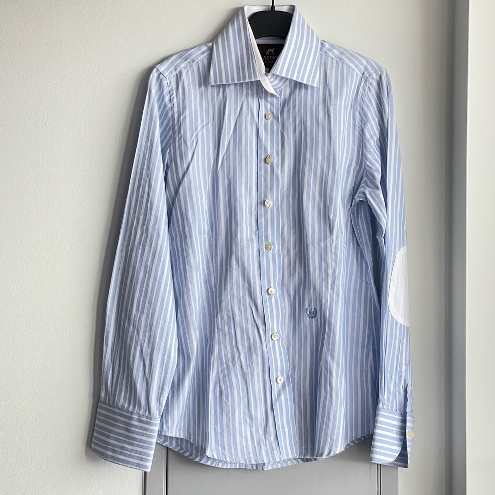 SACOOR BROTHERS Blue and White Striped Button Down Long Sleeve Shirt
